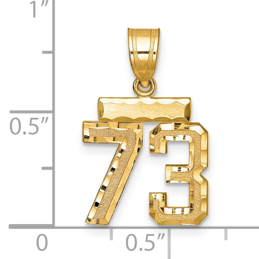 14k Small Brushed Diamond-cut Number 73 Charm