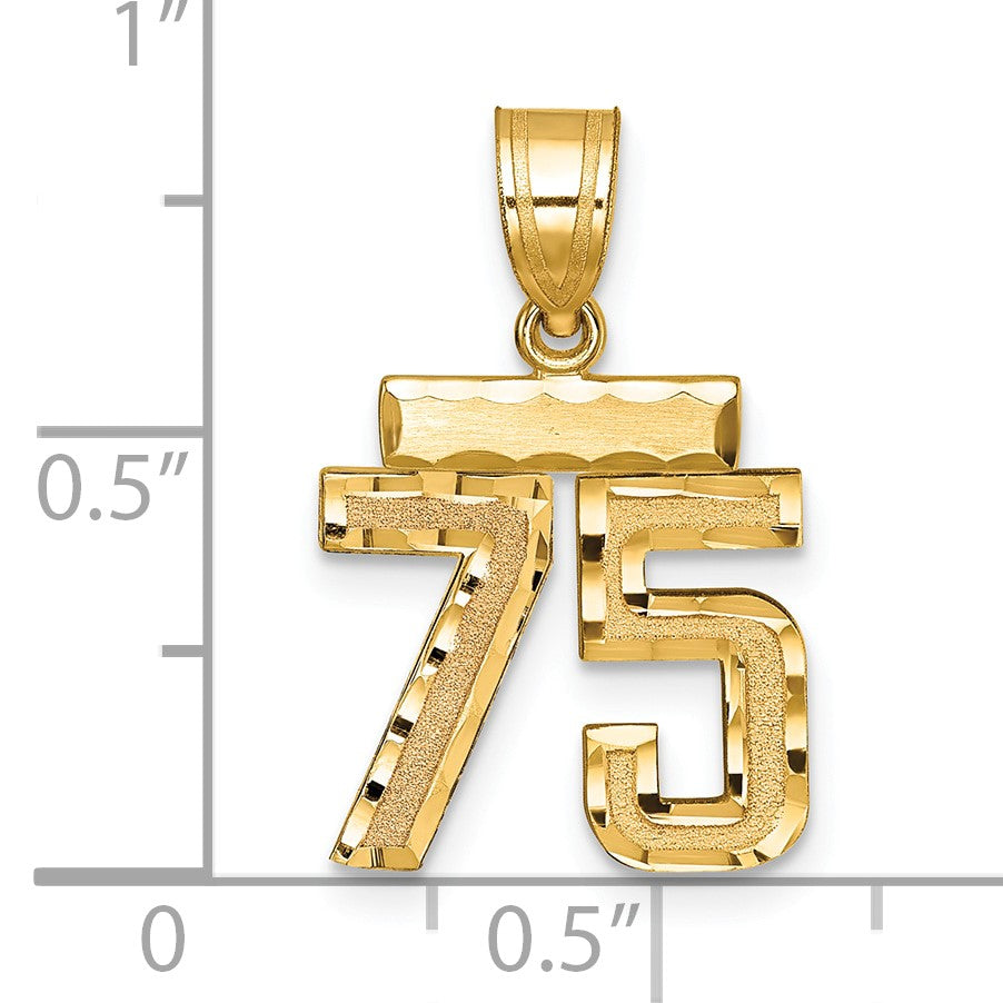 14k Small Brushed Diamond-cut Number 75 Charm