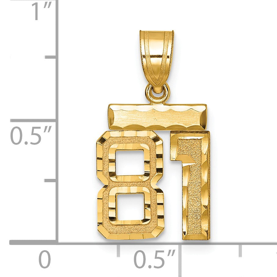 14k Small Brushed Diamond-cut Number 81 Charm