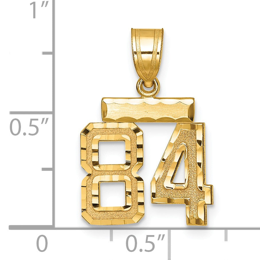14k Small Brushed Diamond-cut Number 84 Charm