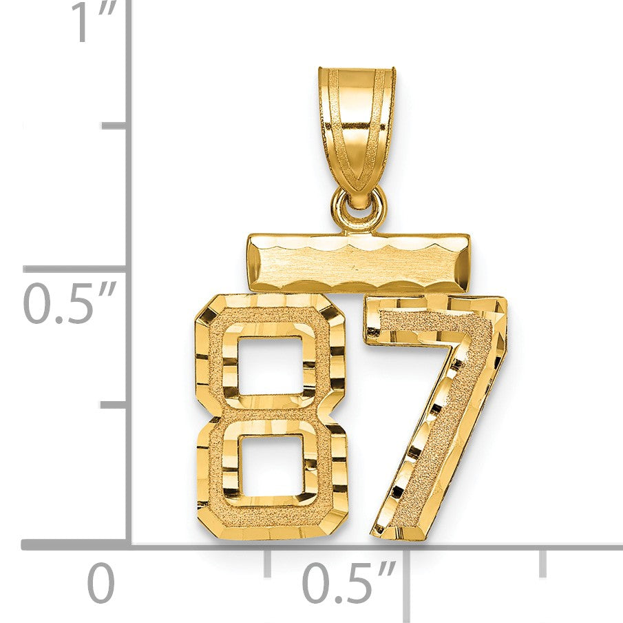 14k Small Brushed Diamond-cut Number 87 Charm