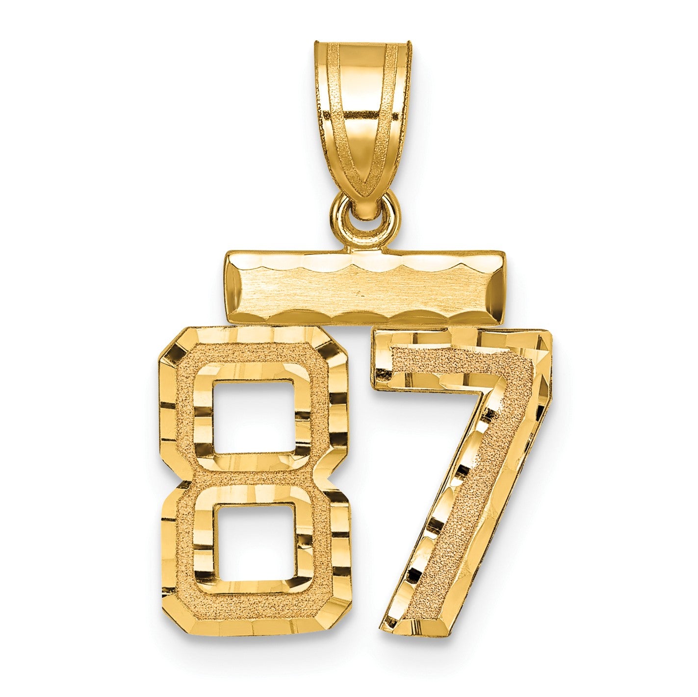 14k Small Brushed Diamond-cut Number 87 Charm