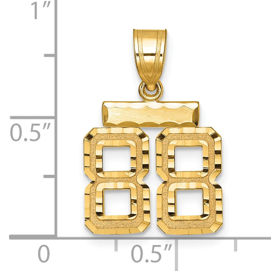 14k Small Brushed Diamond-cut Number 88 Charm