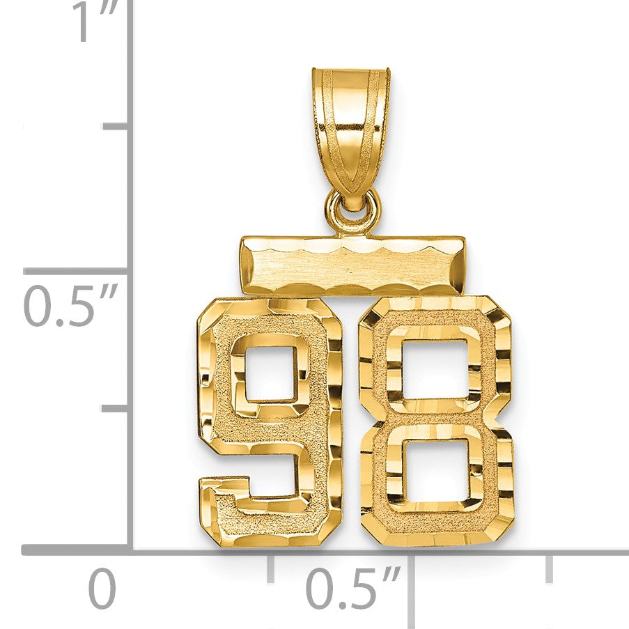 14k Small Brushed Diamond-cut Number 98 Charm