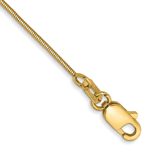 14K 9 inch .8mm Round Snake with Lobster Clasp Anklet