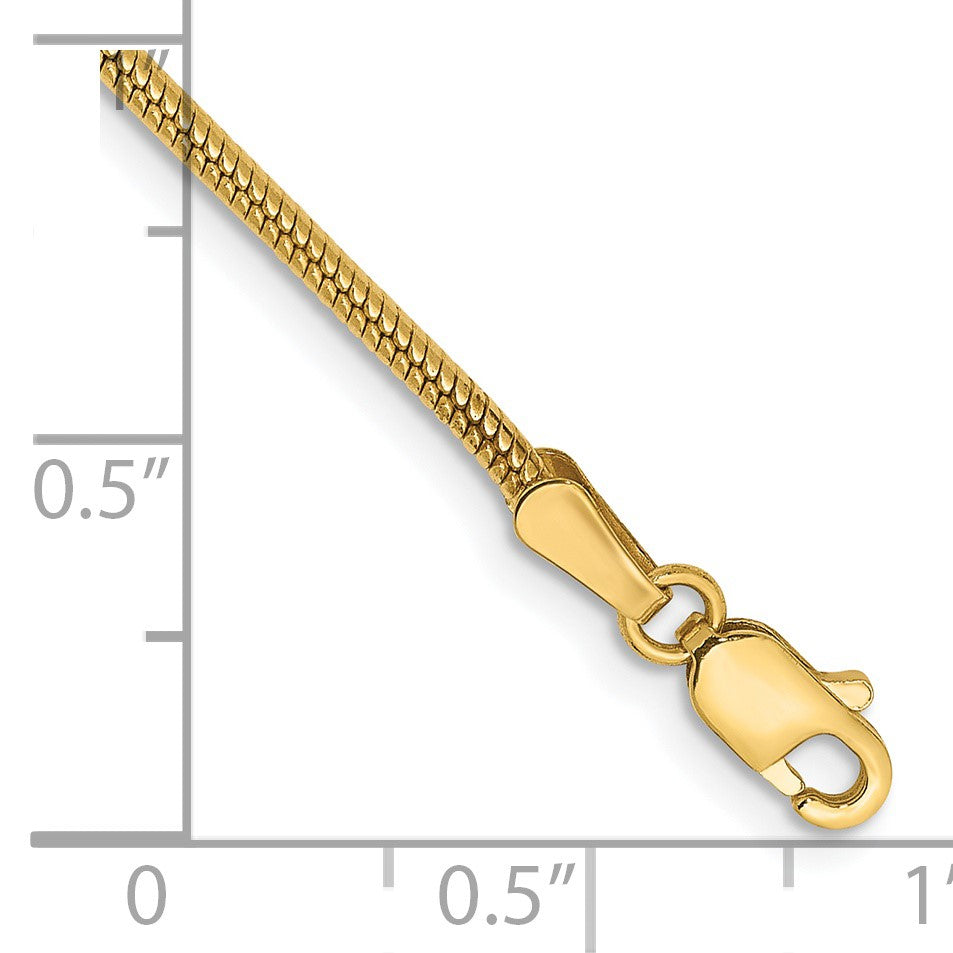 14K 7 inch 1.6mm Round Snake Lobster Clasp Bracelet