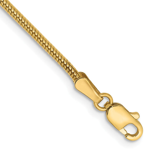 14K 7 inch 1.6mm Round Snake Lobster Clasp Bracelet