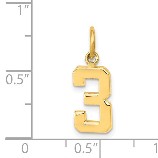 14k Small Polished Number 3 Charm
