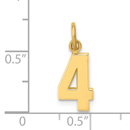 14k Small Polished Number 4 Charm