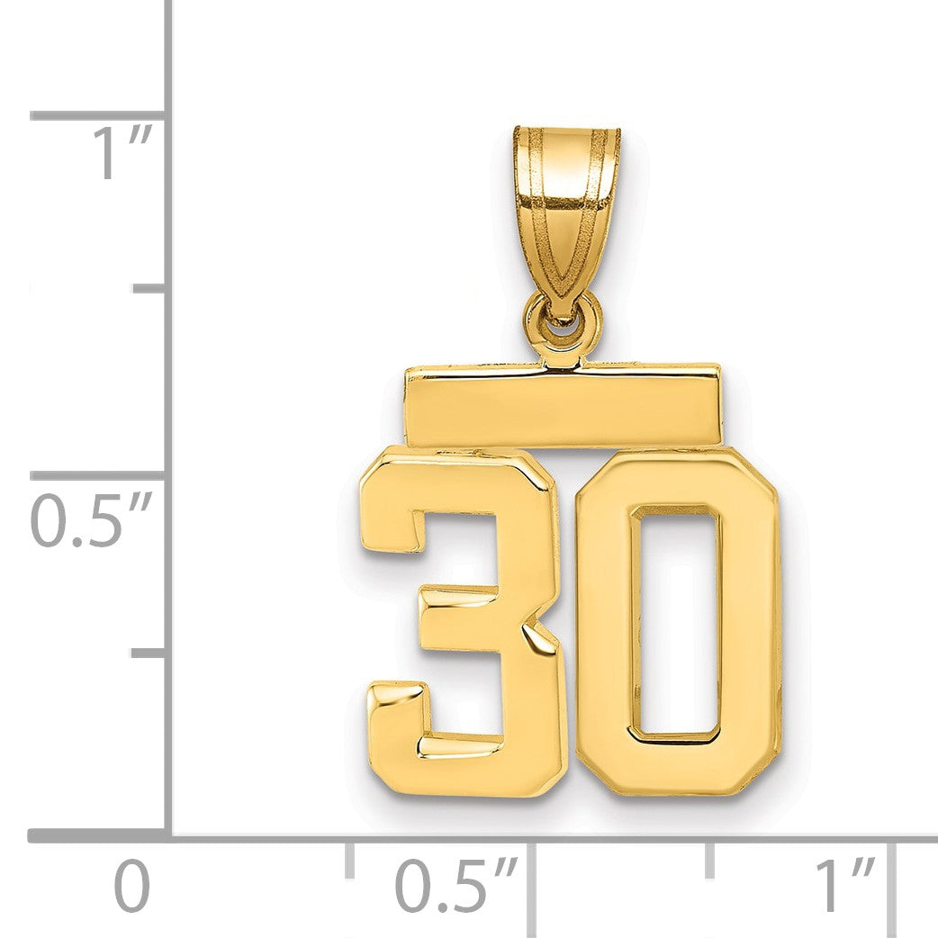 14k Small Polished Number 30 Charm