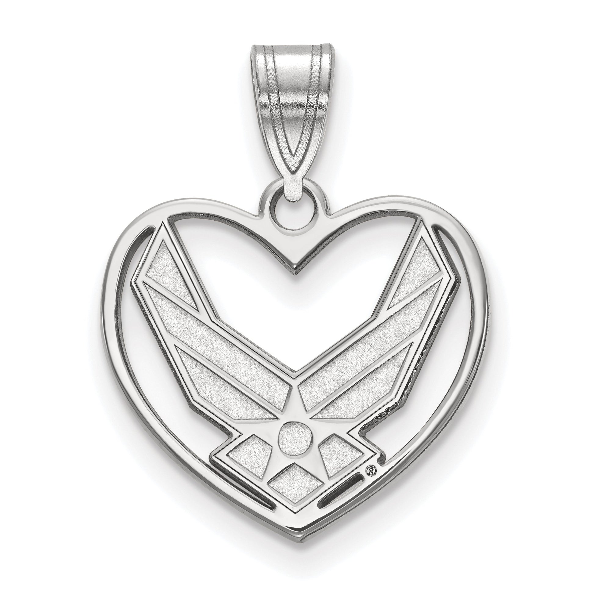 Sterling Silver Rhodium-plated LogoArt U.S. Air Force Heart Pendant