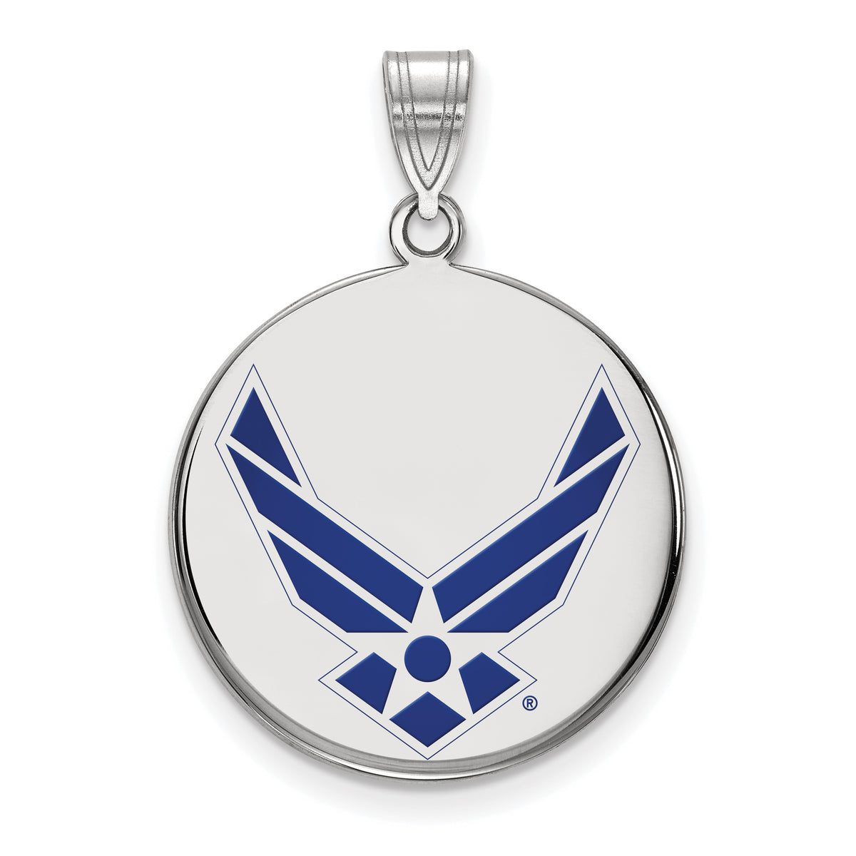Sterling Silver Rhodium-plated LogoArt U.S. Air Force Large Enameled Disc Pendant