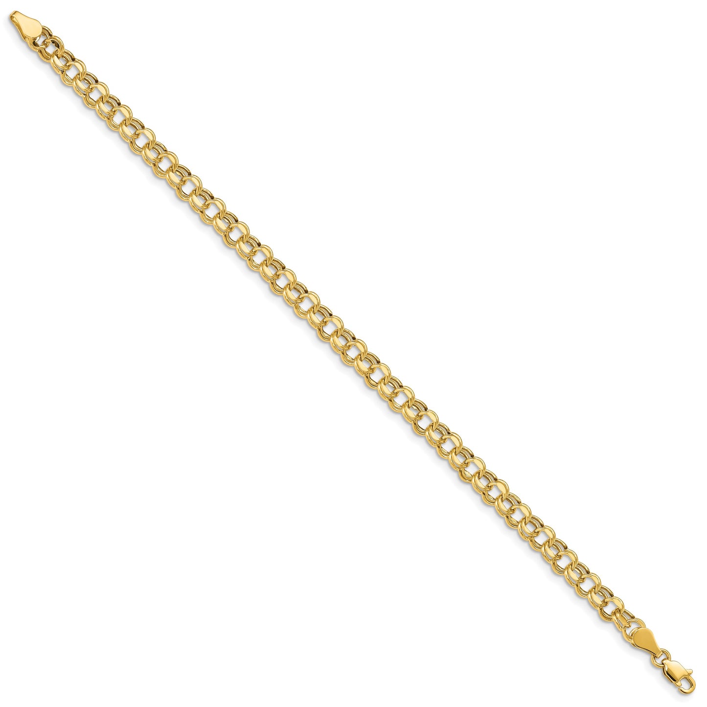 14k 5mm Hollow Double Link 7.25 inch Charm Bracelet