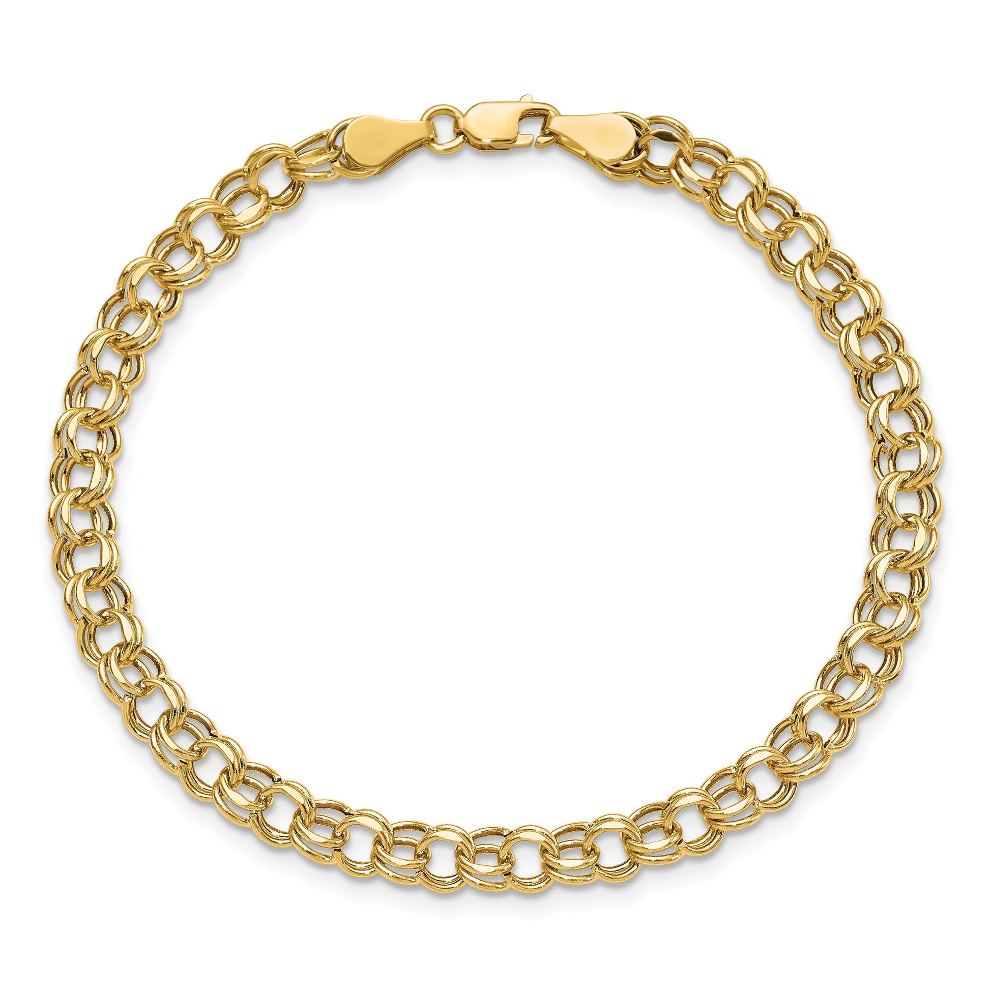 14k 5mm Hollow Double Link 7.25 inch Charm Bracelet
