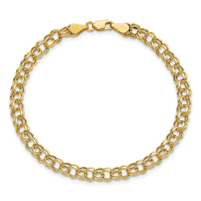 14k 5mm Hollow Double Link 8.25 inch Charm Bracelet