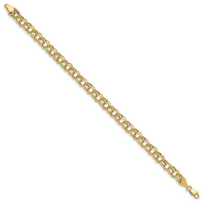 14k 6.25mm Hollow Double Link 8 inch Charm Bracelet