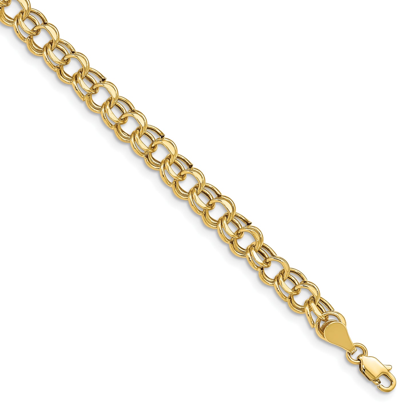 14k 6.25mm Hollow Double Link 7 inch Charm Bracelet