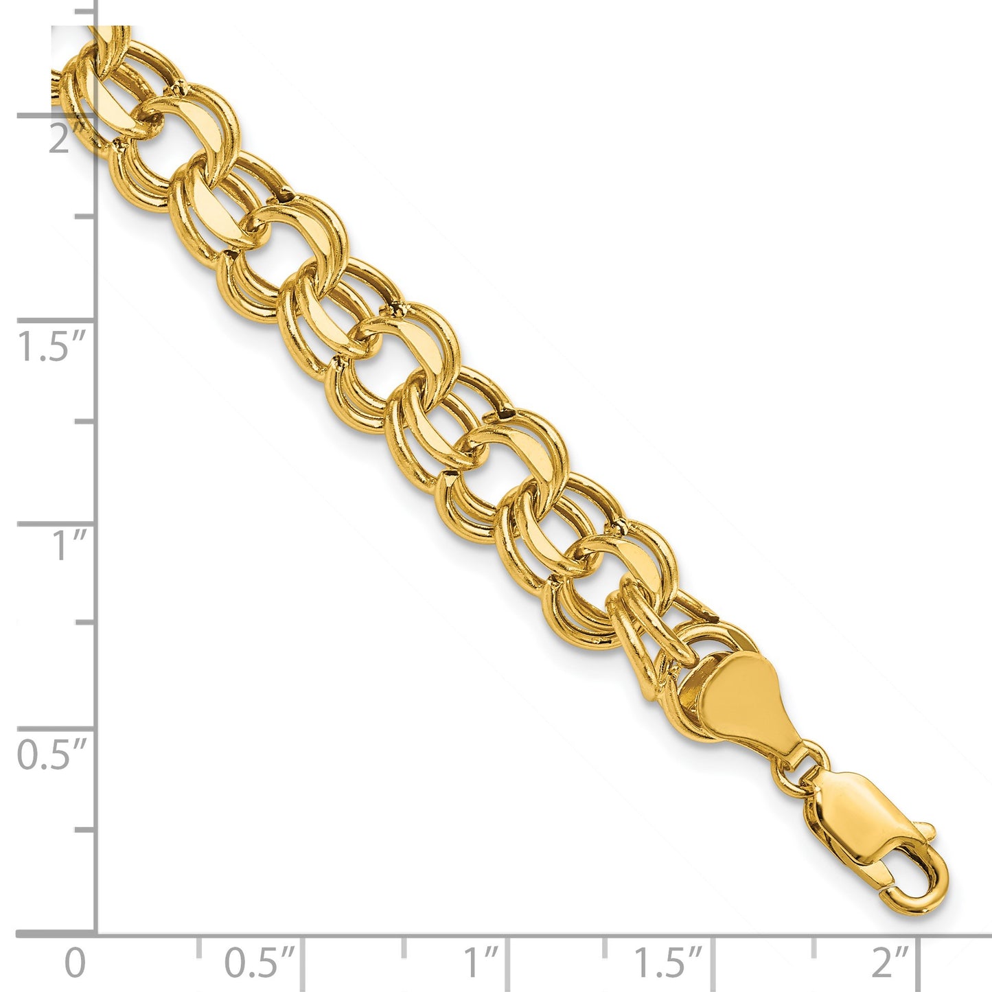 14k 9mm Hollow Double Link 7.25 inch Charm Bracelet