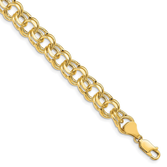 14k Lite 8.5mm Double Link Charm Bracelet