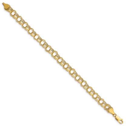 14k 7.5mm Hollow Triple Link 7.25 inch Charm Bracelet