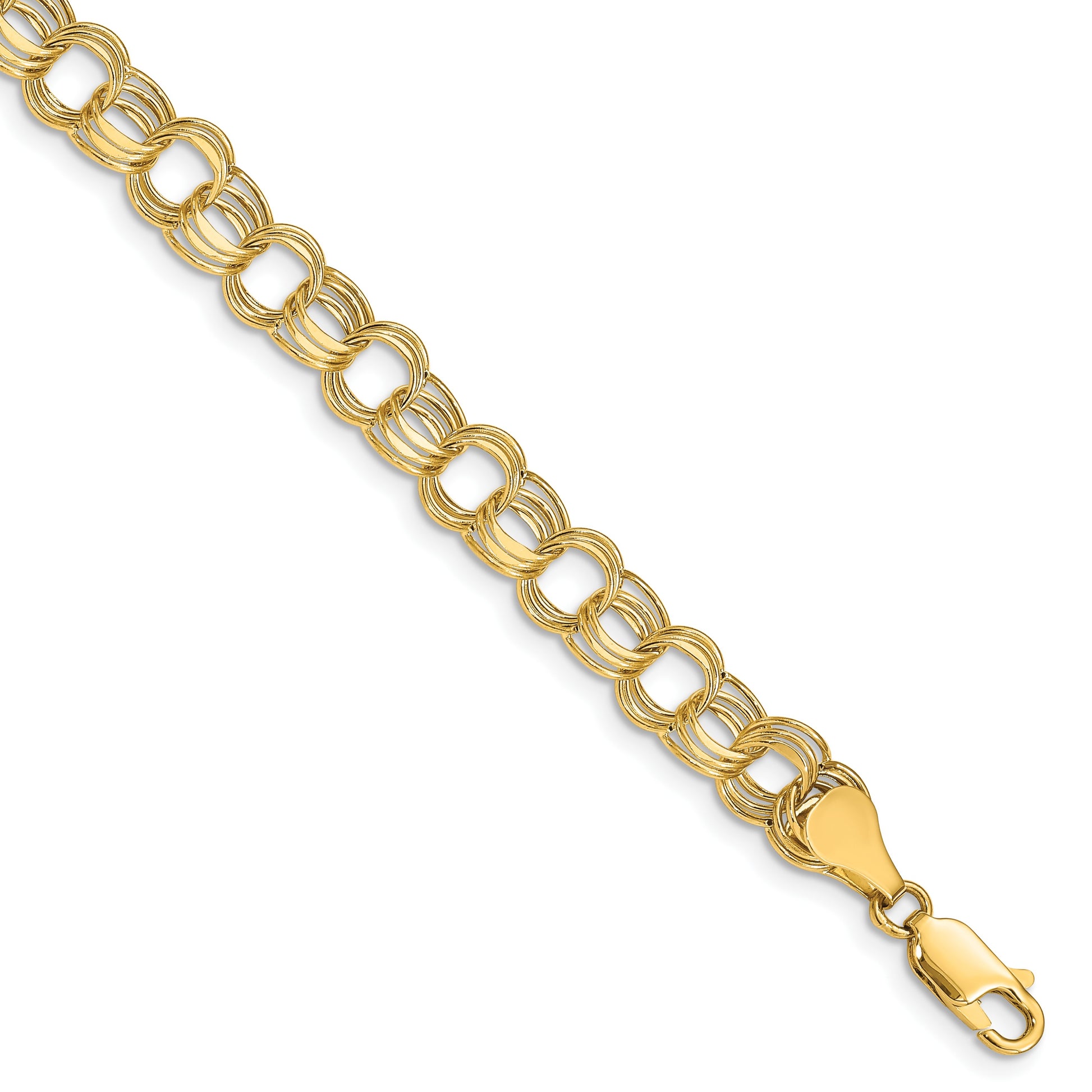 14k 7.5mm Hollow Triple Link 7.25 inch Charm Bracelet