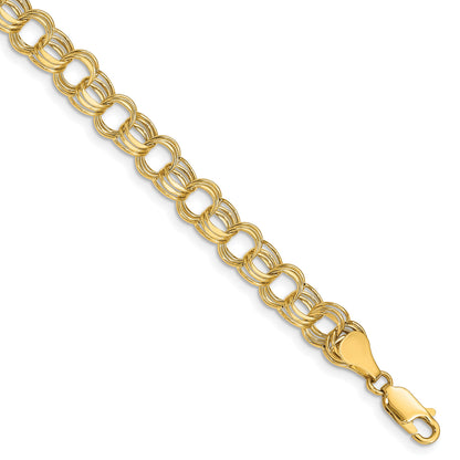 14k 7.5mm Hollow Triple Link 7.25 inch Charm Bracelet