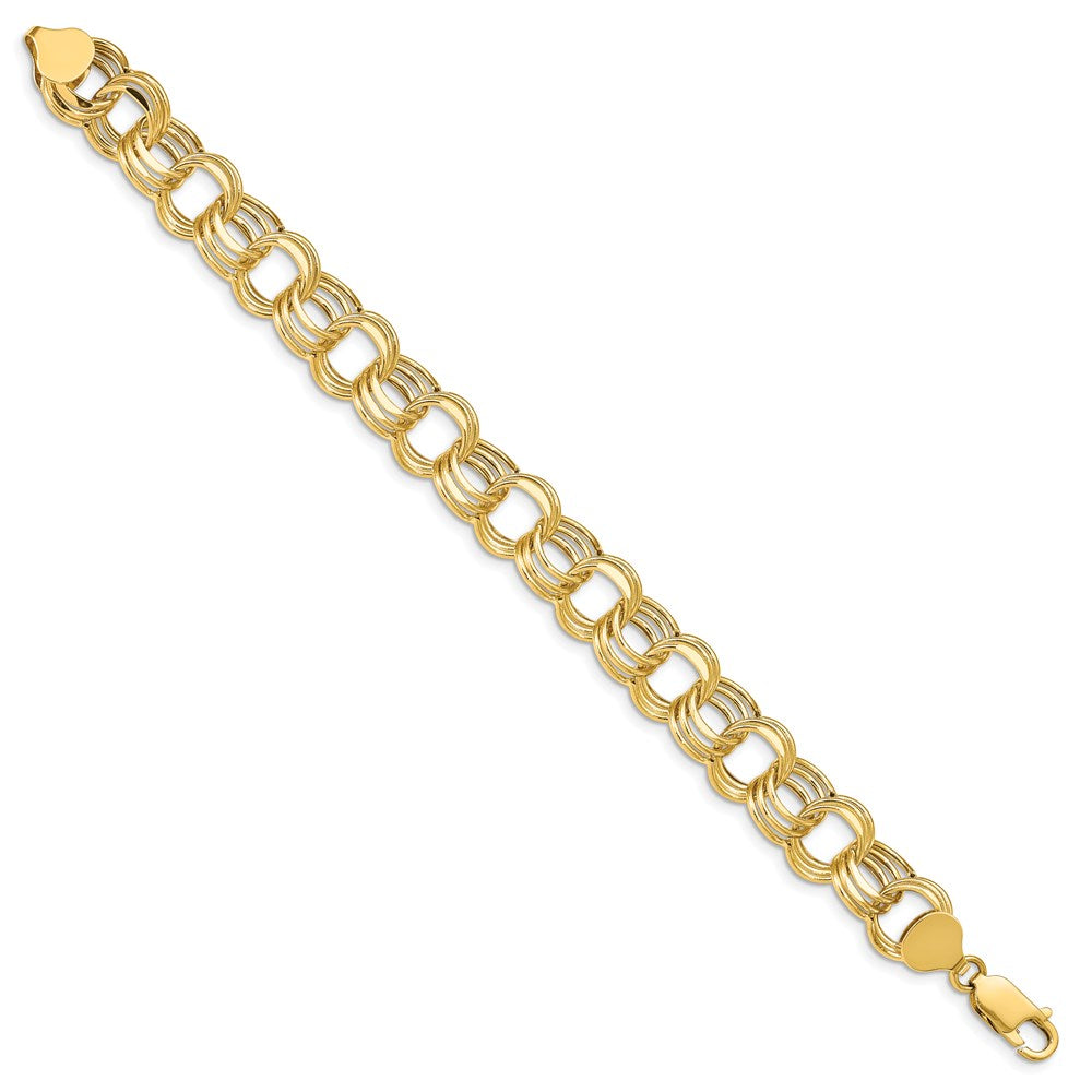 14k Lite 11mm Triple Link Charm Bracelet