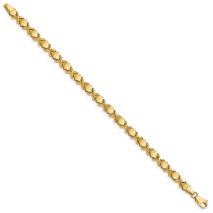 14k Brushed and Polished -X-Design Stampato 7 inch Bracelet