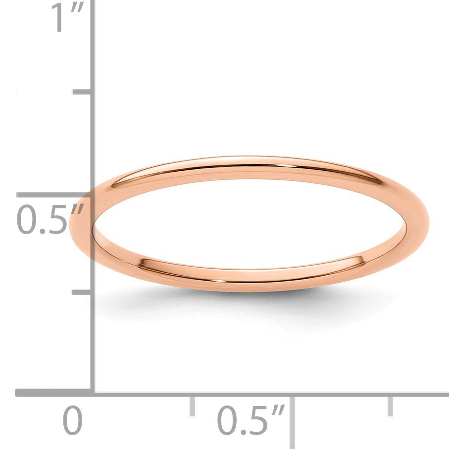 14K Rose Gold 1.2mm Half Round Polished Stackable Band Size 8.5