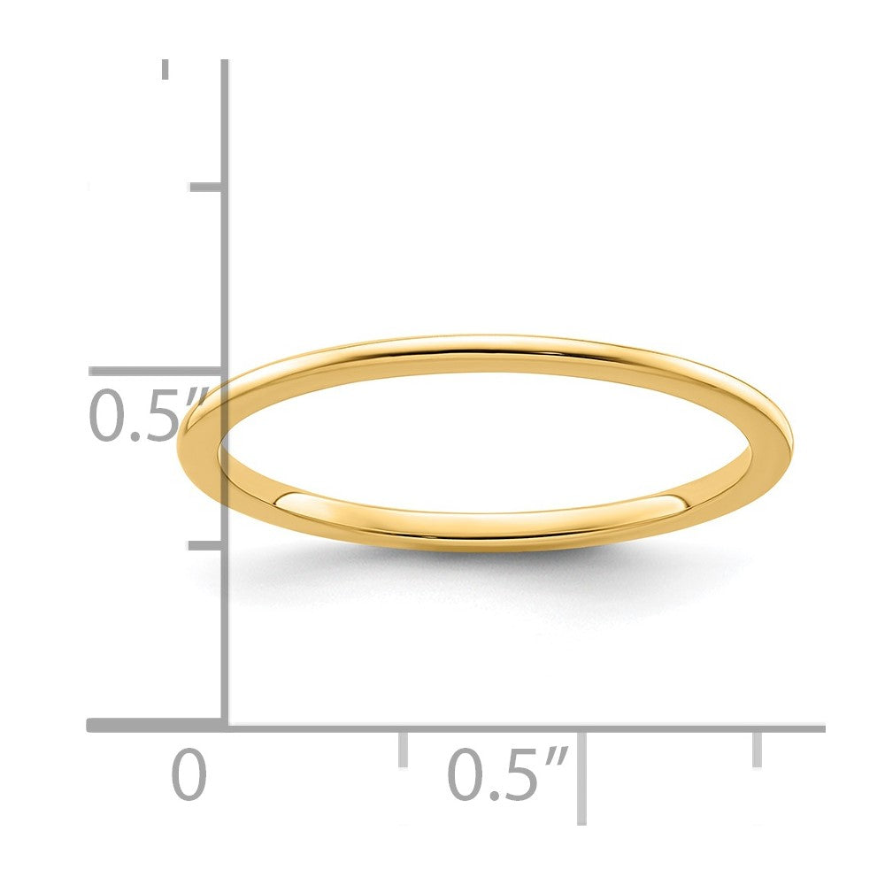 14K Yellow Gold 1.2mm Half Round Polished Stackable Band Size 4