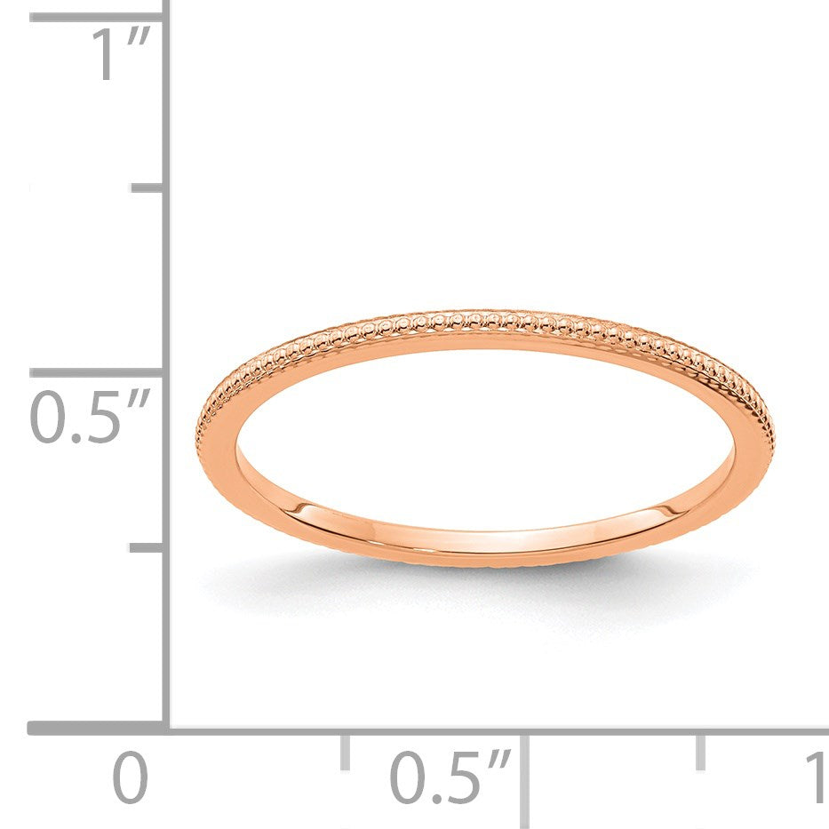 14K Rose Gold 1.2mm Beaded Stackable Band Size 5.5