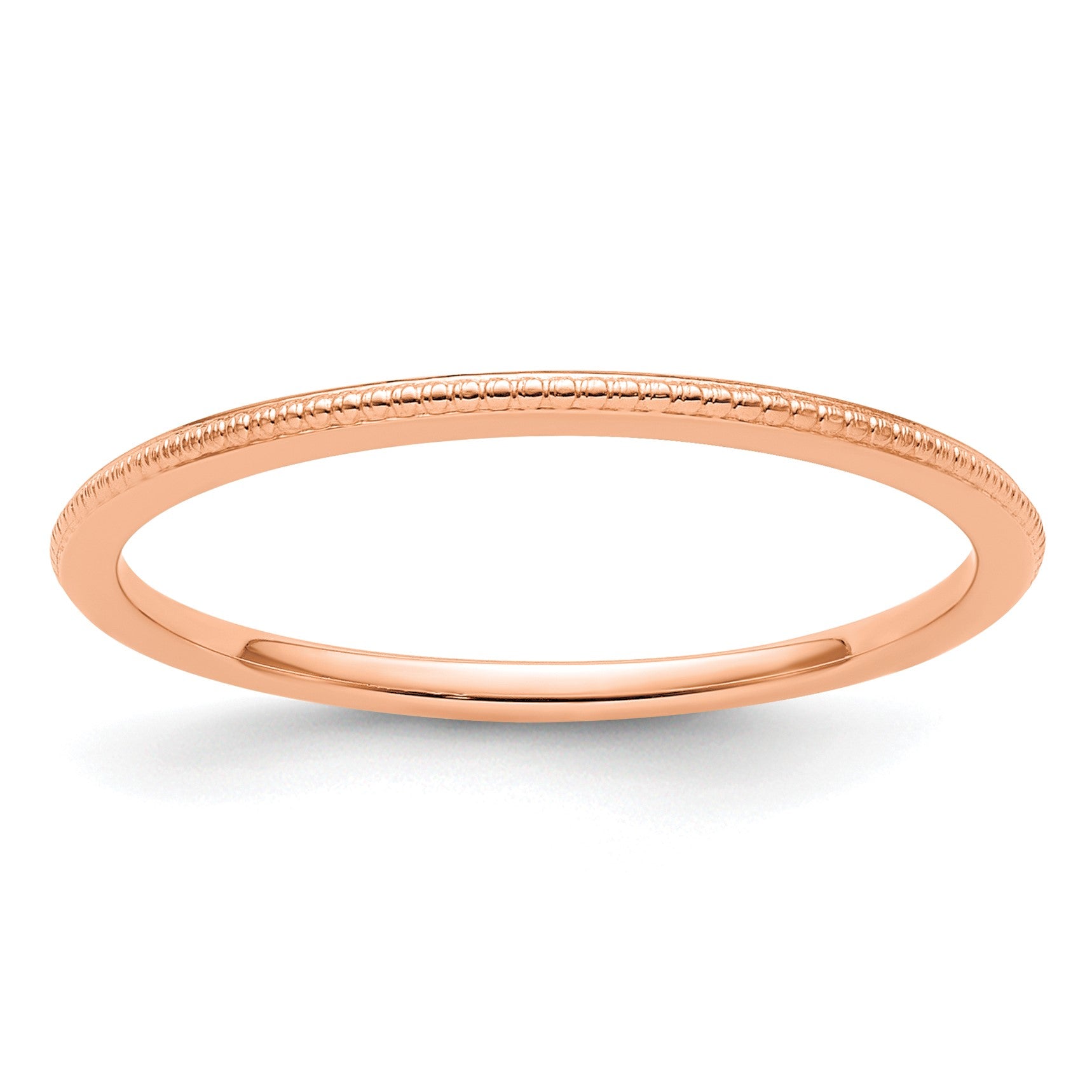 14K Rose Gold 1.2mm Beaded Stackable Band Size 8.5