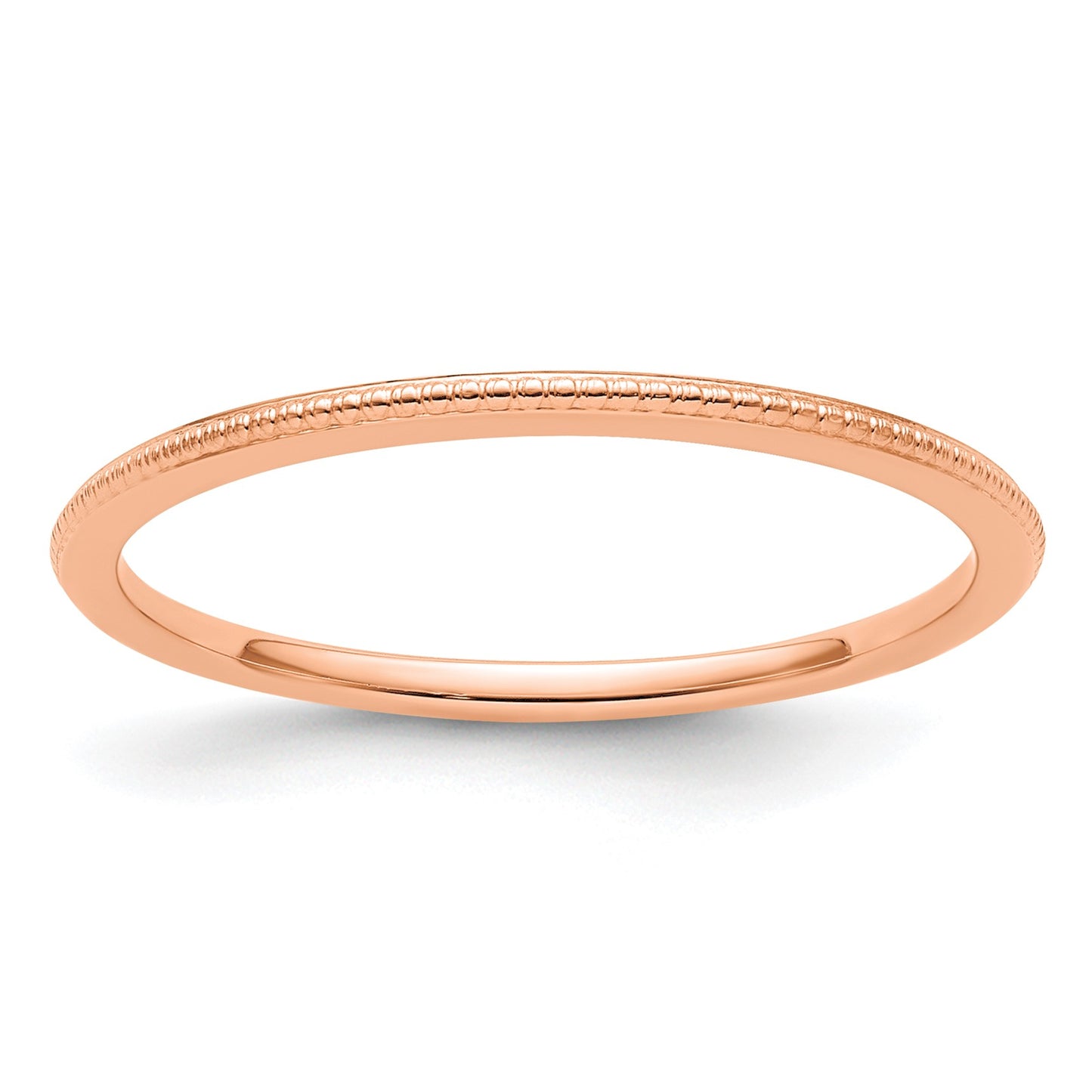 14K Rose Gold 1.2mm Beaded Stackable Band Size 5