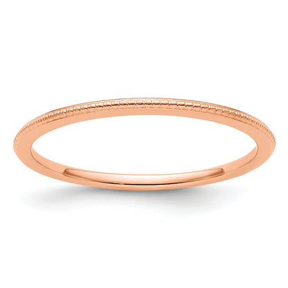 14K Rose Gold 1.2mm Beaded Stackable Band Size 8