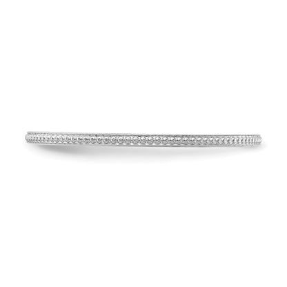 14K White Gold 1.2mm Beaded Stackable Band Size 10