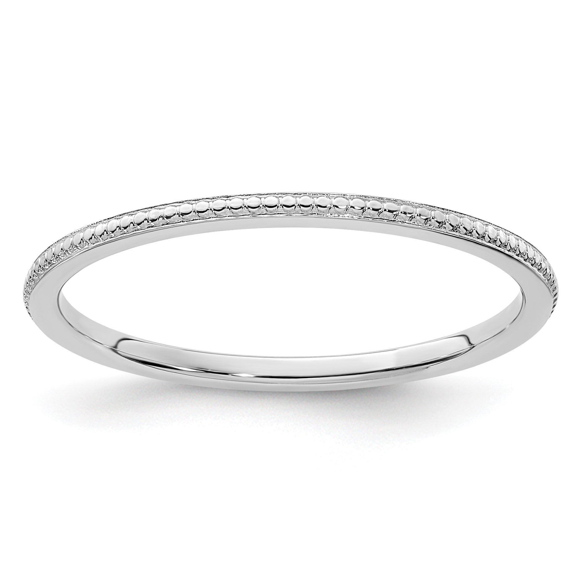 14K White Gold 1.2mm Beaded Stackable Band Size 9.5