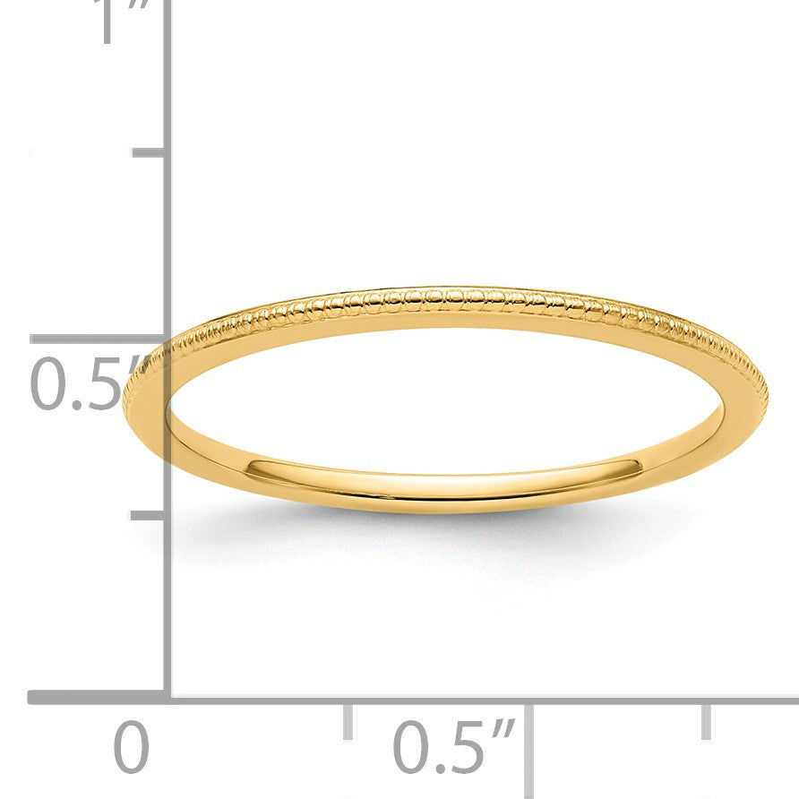 14K Yellow Gold 1.2mm Beaded Stackable Band Size 6