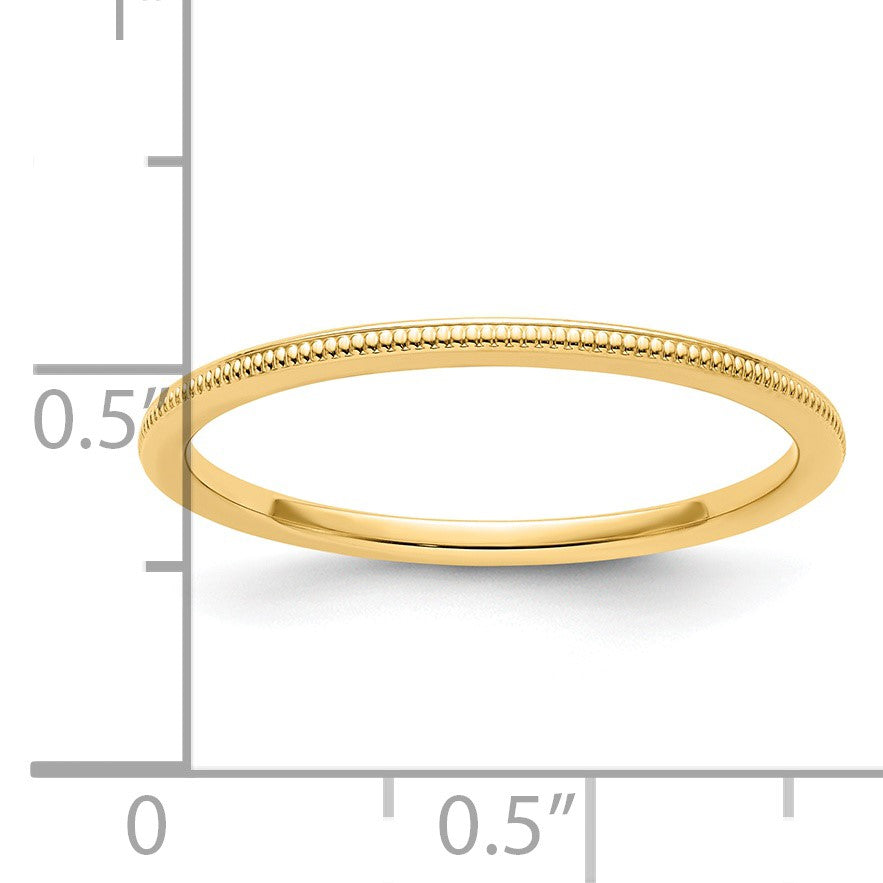 14K Yellow Gold 1.2mm Milgrain Stackable Band Size 7.5