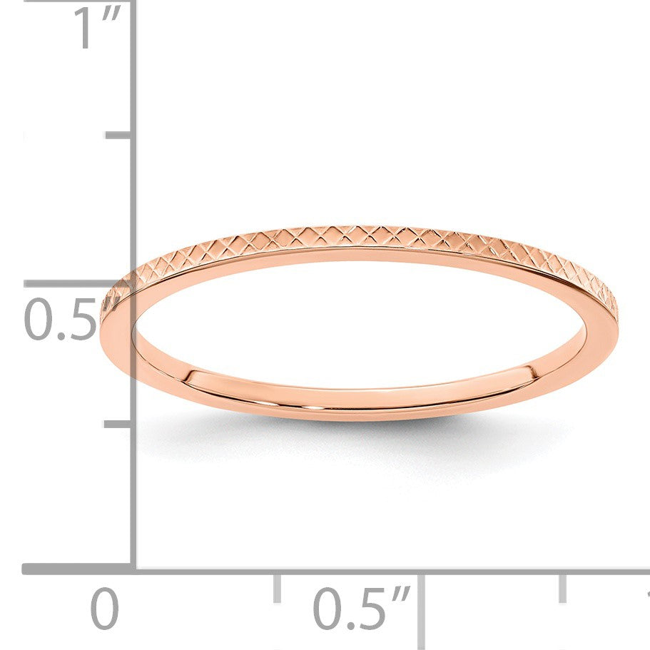 14K Rose Gold 1.2mm Criss-Cross Pattern Stackable Band Size 8.5