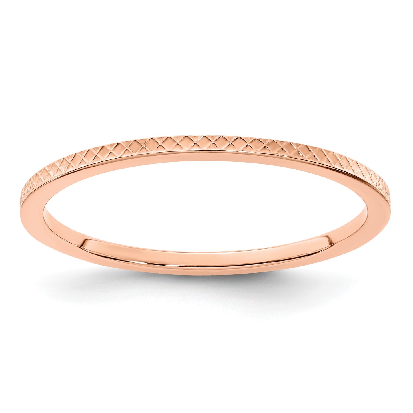 14K Rose Gold 1.2mm Criss-Cross Pattern Stackable Band Size 5.5