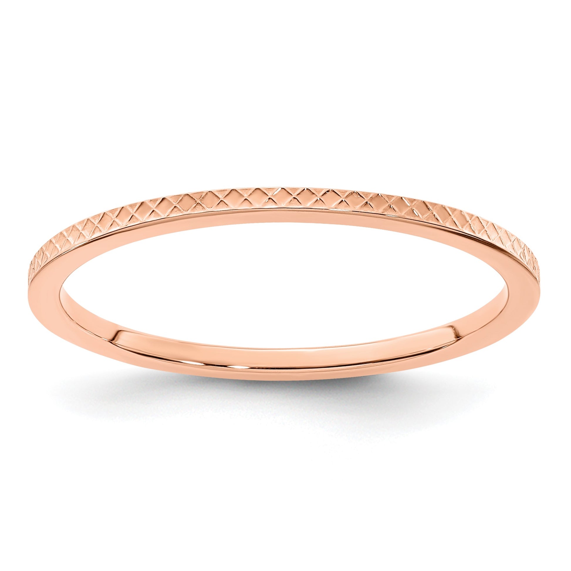 14K Rose Gold 1.2mm Criss-Cross Pattern Stackable Band Size 5.5