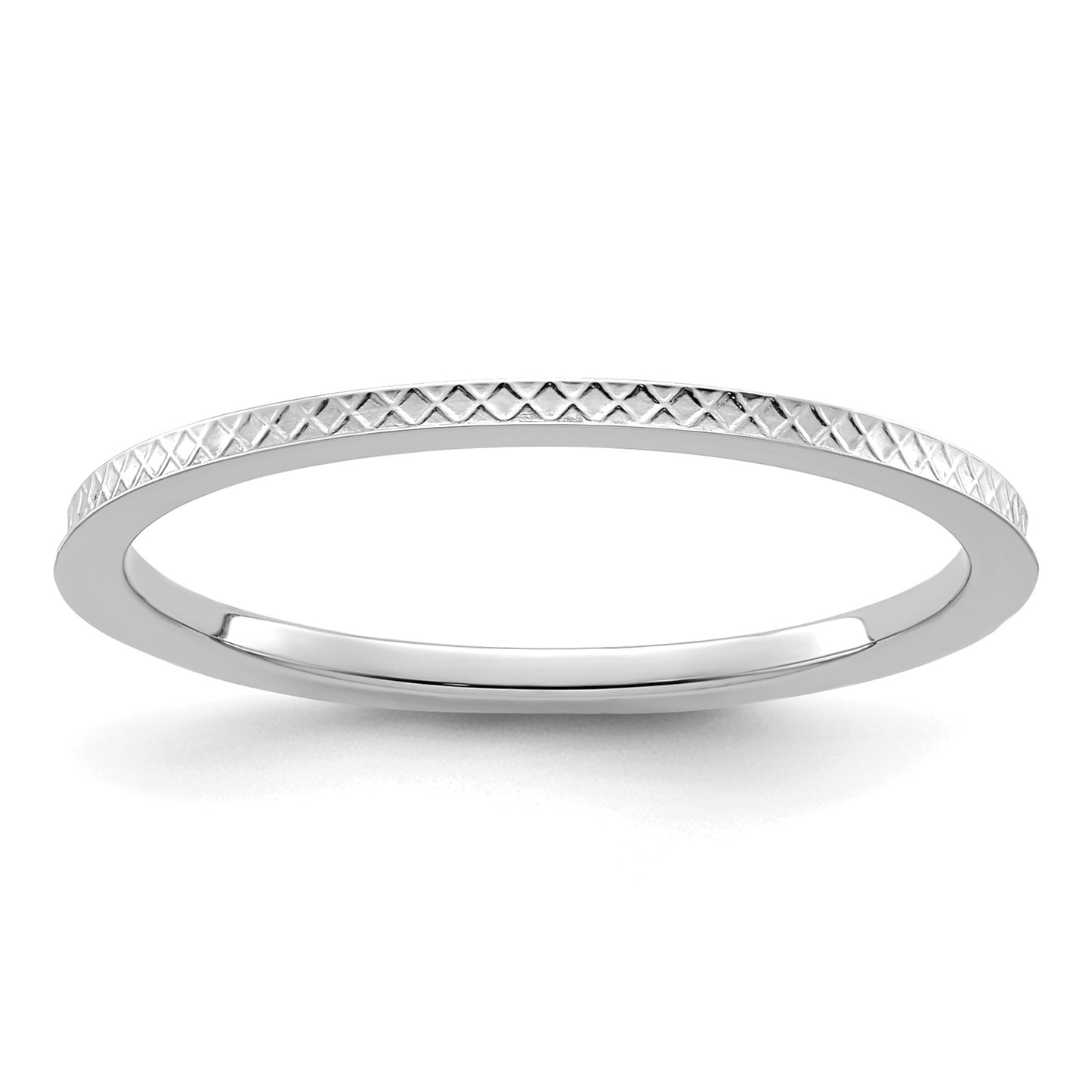 14K White Gold 1.2mm Criss-Cross Pattern Stackable Band Size 4
