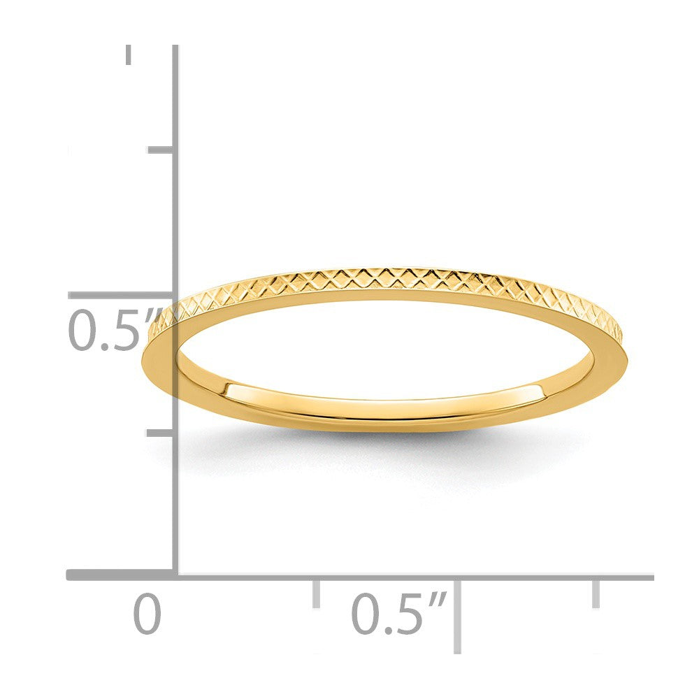 14K Yellow Gold 1.2mm Criss-Cross Pattern Stackable Band Size 6