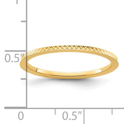 14K Yellow Gold 1.2mm Criss-Cross Pattern Stackable Band Size 7.5