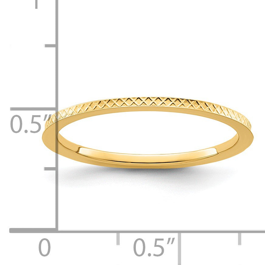 14K Yellow Gold 1.2mm Criss-Cross Pattern Stackable Band Size 5