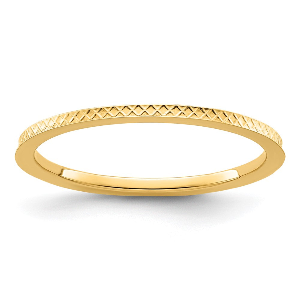 14K Yellow Gold 1.2mm Criss-Cross Pattern Stackable Band Size 6