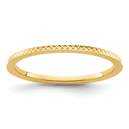 14K Yellow Gold 1.2mm Criss-Cross Pattern Stackable Band Size 6