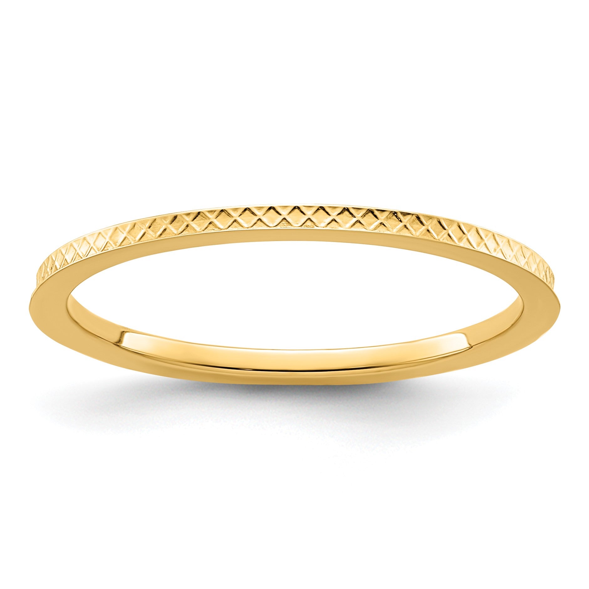 14K Yellow Gold 1.2mm Criss-Cross Pattern Stackable Band Size 5