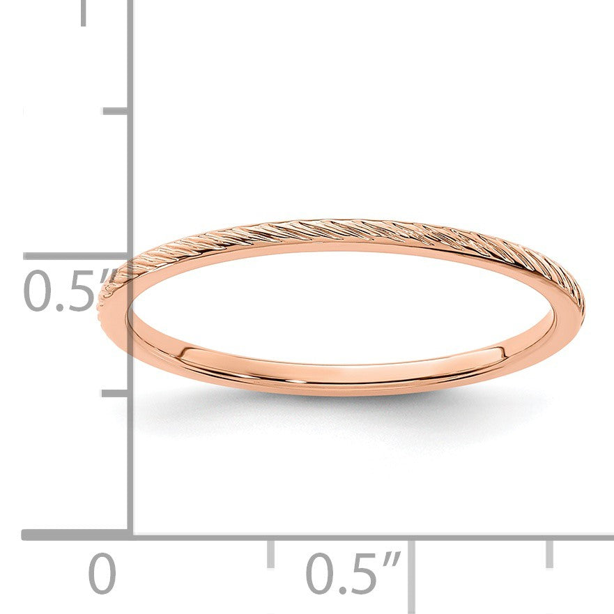 14K Rose Gold 1.2mm Twisted Wire Pattern Stackable Band Size 8