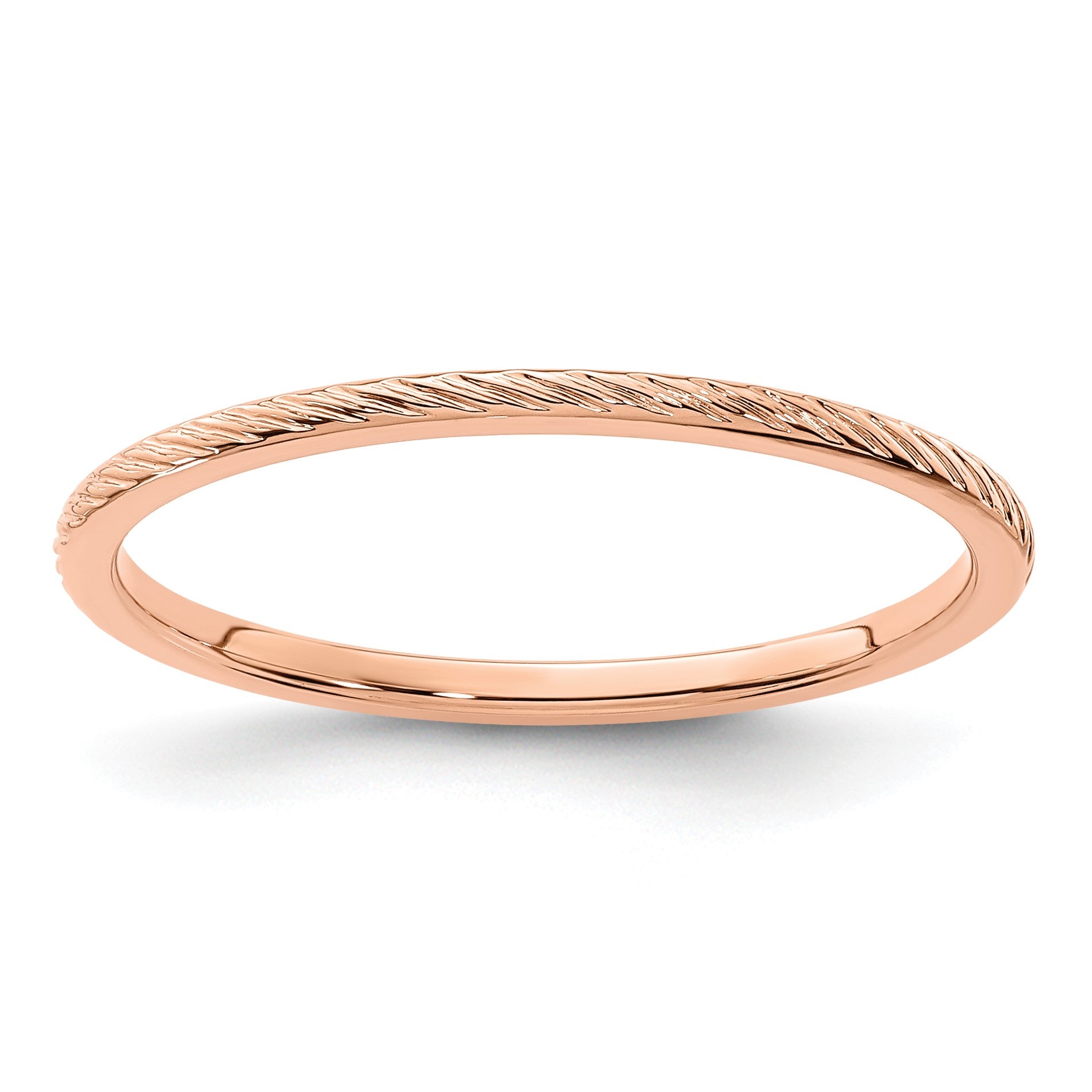 14K Rose Gold 1.2mm Twisted Wire Pattern Stackable Band Size 8.5